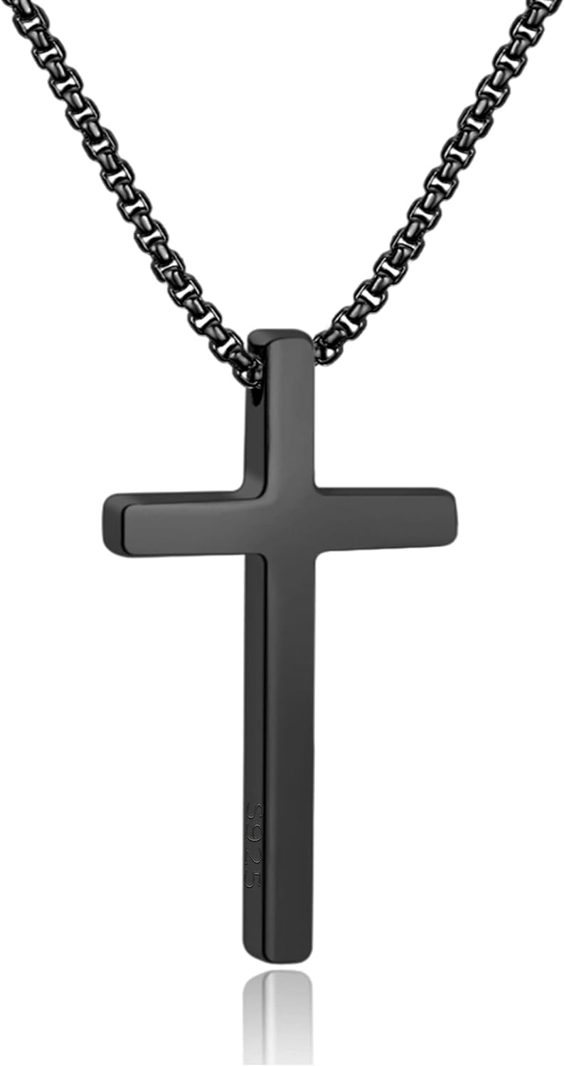 M MOOHAM Cross Necklace for Men, Silver Black Gold Stainless Steel Pla