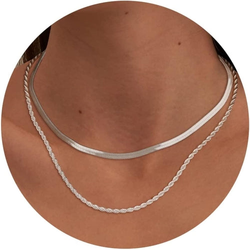 CHESKY 14K Gold/Silver Plated Snake Chain Necklace Herringbone Necklac