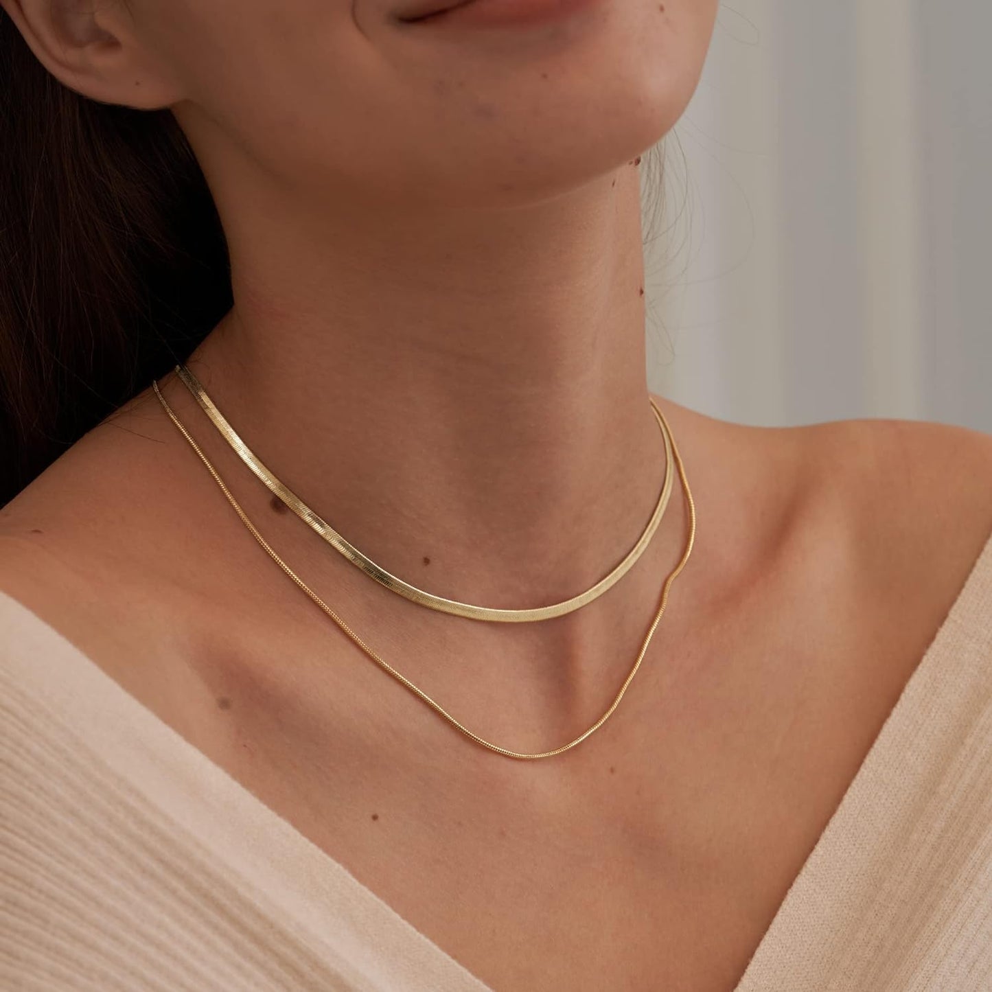 CHESKY 14K Gold/Silver Plated Snake Chain Necklace Herringbone Necklac