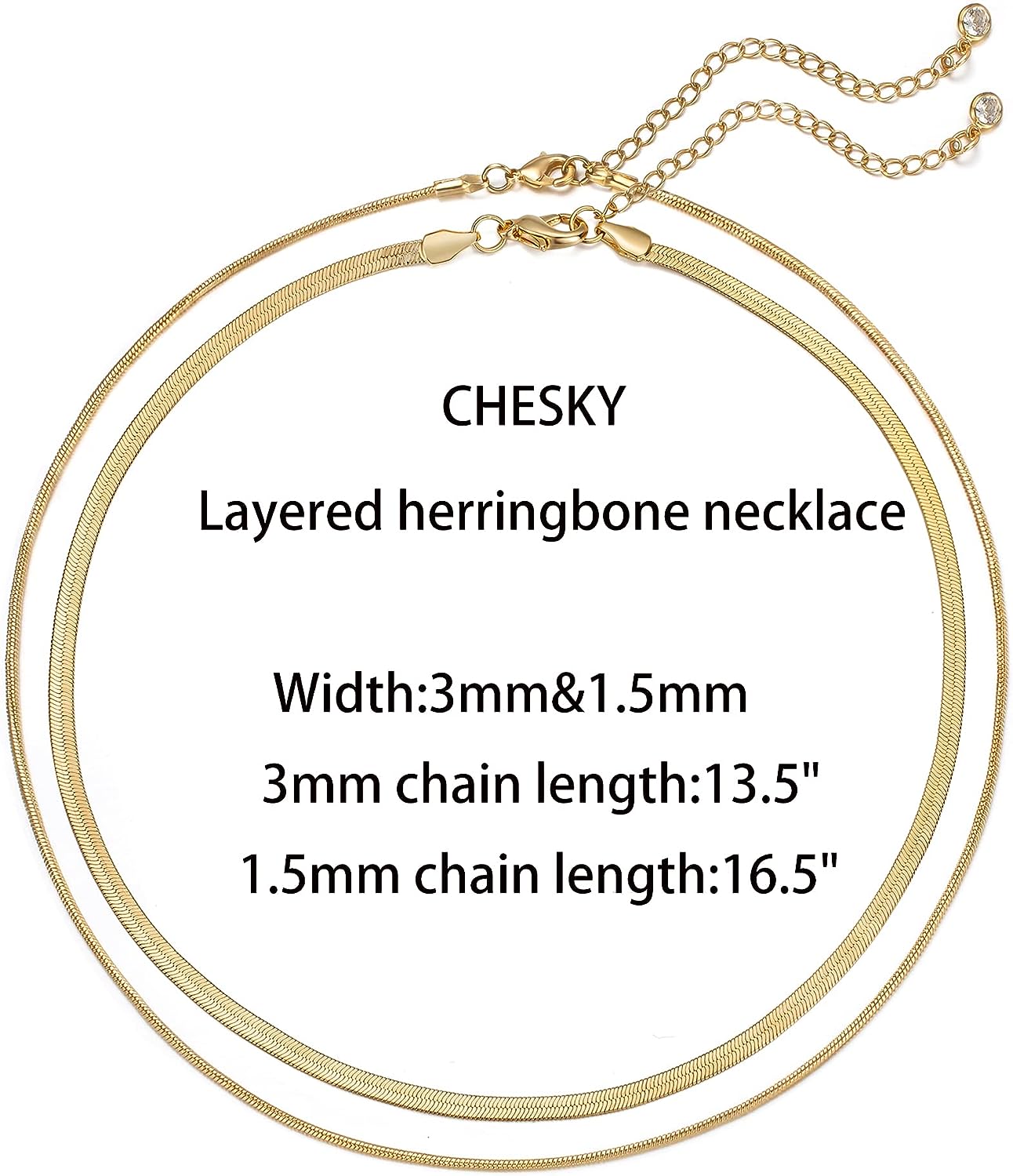 CHESKY 14K Gold/Silver Plated Snake Chain Necklace Herringbone Necklac