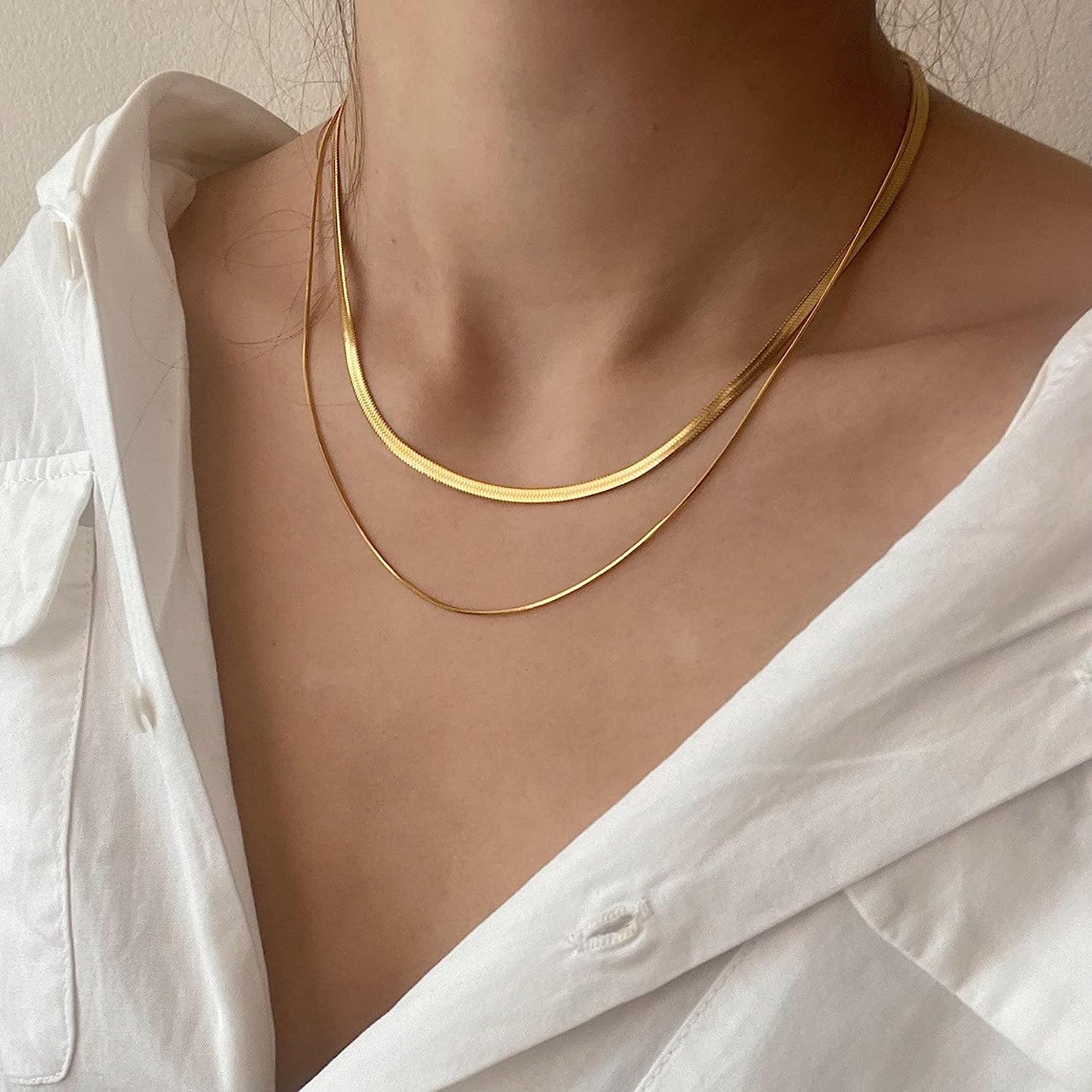 CHESKY 14K Gold/Silver Plated Snake Chain Necklace Herringbone Necklac