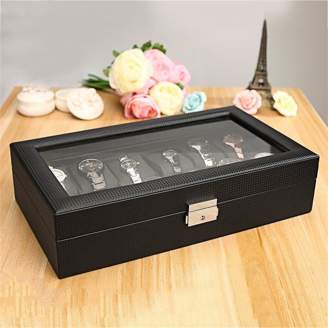 12 Slot Luxury Carbon Fiber Watch Box Black - ONEZINOTTA , jewelery that shines like gold...