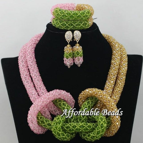 2 Layer Womens Nigerian African Dubi Bridal Beads Wedding Jewelry Set - ONEZINOTTA , jewelery that shines like gold...