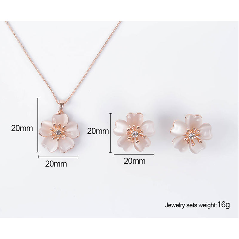 2 Piece Set Exquisite Pink Cherry Blossom Pattern Pendant Necklace - ONEZINOTTA , jewelery that shines like gold...