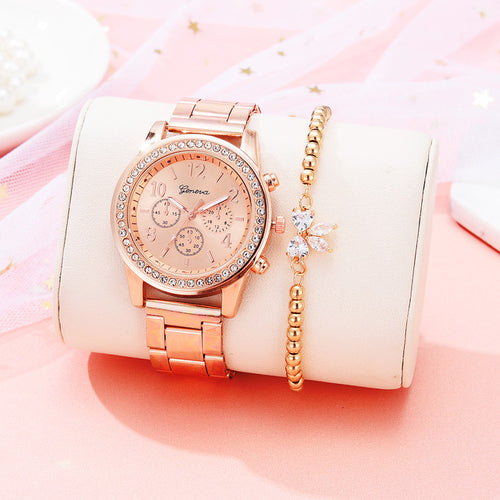 2022 Women Watches Fashion Rose Gold Watch Bracelet Set Ladies - ONEZINOTTA , jewelery that shines like gold...