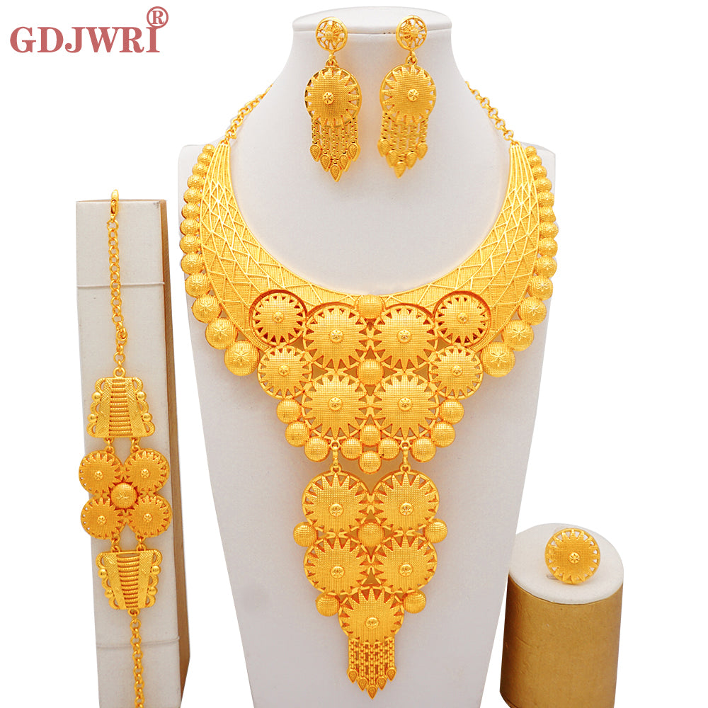 24k Gold Plated Dubai Big Luxury 4pcs African Jewelry Necklace Sets - ONEZINOTTA , jewelery that shines like gold...