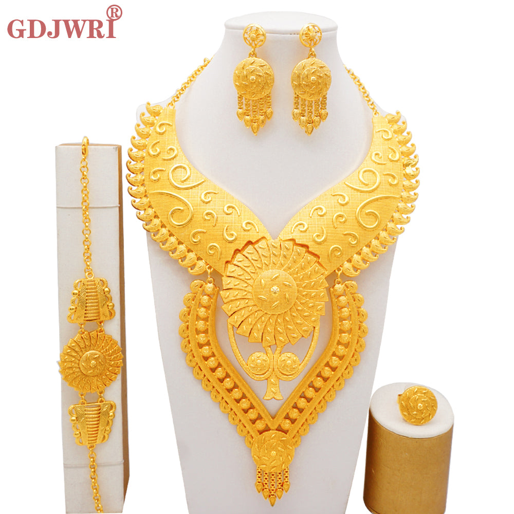 24k Gold Plated Dubai Big Luxury 4pcs African Jewelry Necklace Sets - ONEZINOTTA , jewelery that shines like gold...