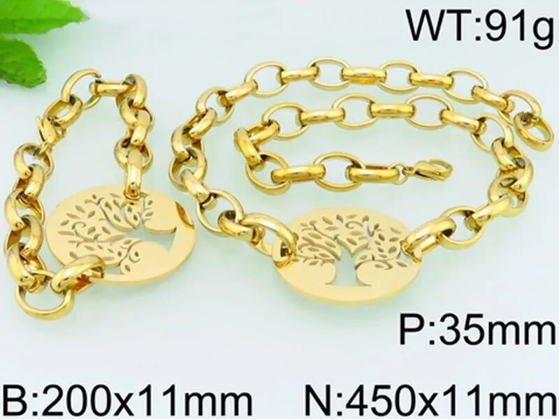 316L Stainless Steel Chains Necklace Bracelet Set Tree of Life Pendant - ONEZINOTTA , jewelery that shines like gold...