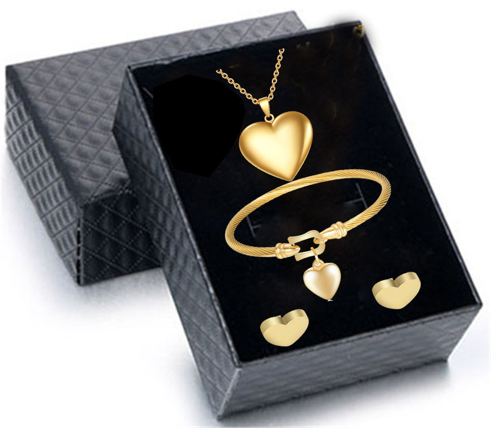 316l Stainless Steel Gold Love Heart Openable Necklace Earring - ONEZINOTTA , jewelery that shines like gold...