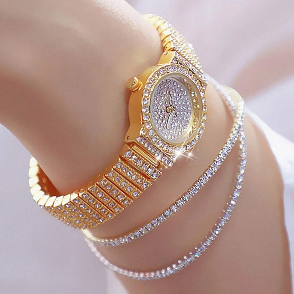 3PCS Fashion Diamond Watch For Women Luxury Crystal Rose Gold Quartz - ONEZINOTTA , jewelery that shines like gold...
