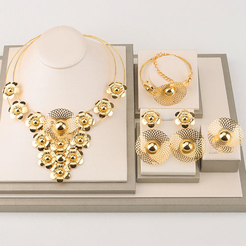 4PCS Women Jewelry Sets 18K Gold Plated Wedding Jewelry Sets For - ONEZINOTTA , jewelery that shines like gold...