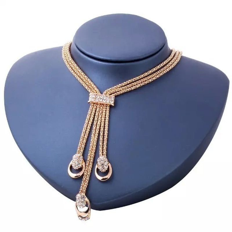 4pcs/set Gold Crystal Necklace Bracelet Ring Earrings Fashion Jewelry - ONEZINOTTA , jewelery that shines like gold...