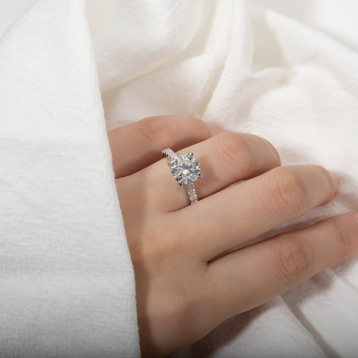 Anu 3.5cttw D Color Moissante Diamond  Engagement Wedding Ring 18K - ONEZINOTTA , jewelery that shines like gold...