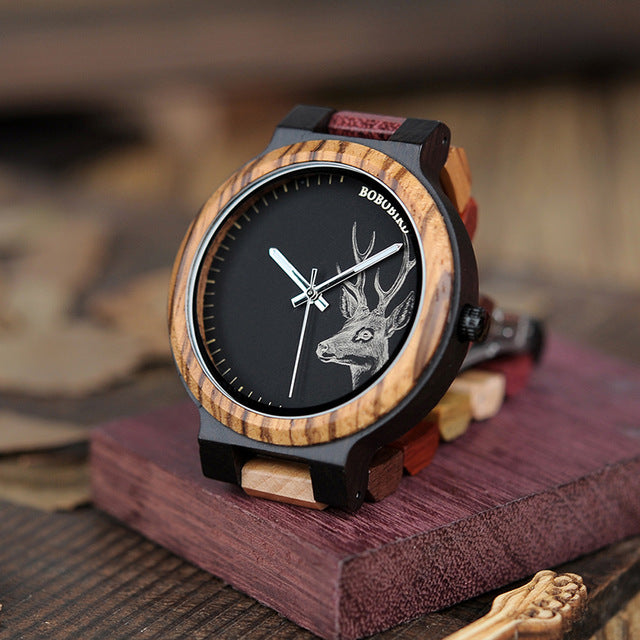 P14-2 Deer Collection Wood Watches Date - ONEZINOTTA , jewelery that shines like gold...