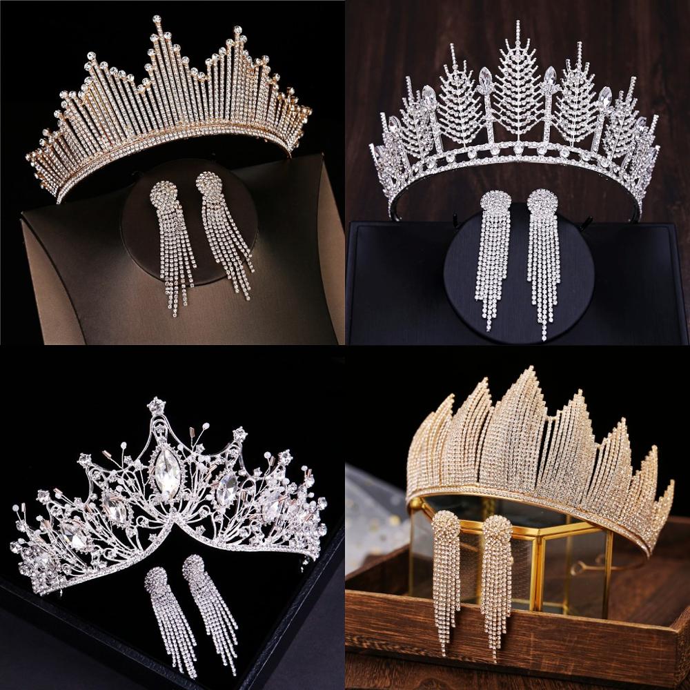 Baroque Luxury Silver Color Crystal Bridal Tiaras Crown With Earrings - ONEZINOTTA , jewelery that shines like gold...