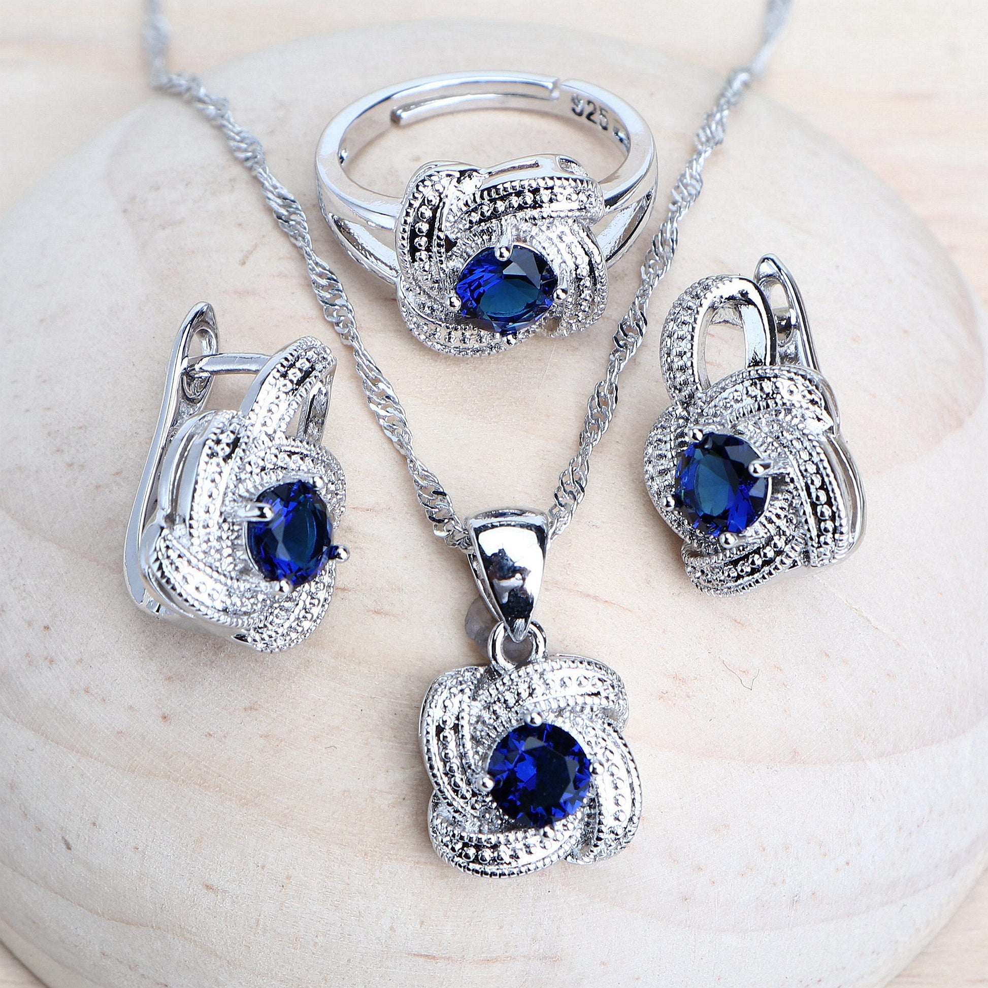 Blue Zirconia Women Jewelry Sets 925 Sterling Silver Wedding Bridal - ONEZINOTTA , jewelery that shines like gold...