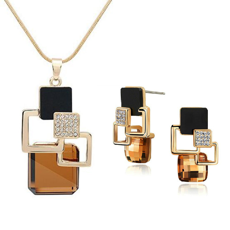 Classic Geometric Square Crystal Jewelry Sets For Women Vintage Party - ONEZINOTTA , jewelery that shines like gold...