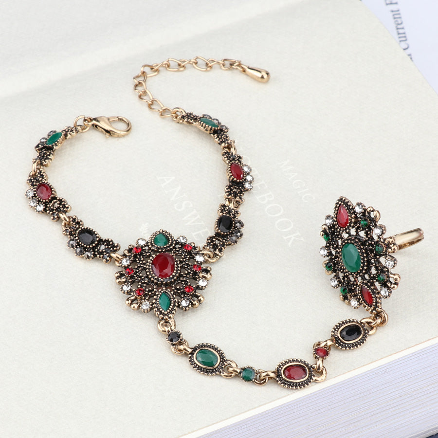 Ethnic Indian Jewelry Sets Antique Gold Colorful Resin Charm Bracelet - ONEZINOTTA , jewelery that shines like gold...