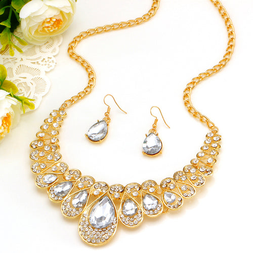 Fashion Gold Color Water Drop Pendant Chocker Necklace Earrings - ONEZINOTTA , jewelery that shines like gold...