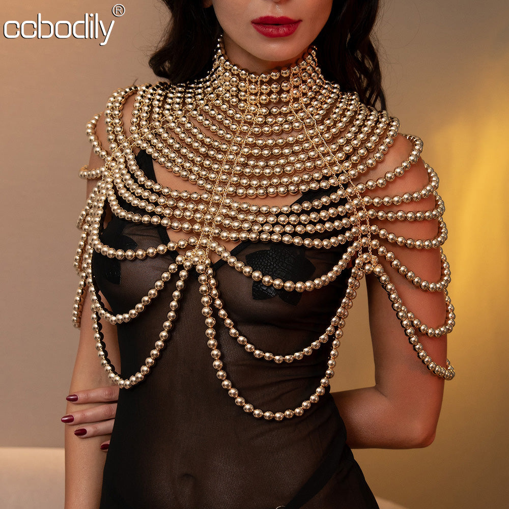 Fashion Pearl Body Chain Shawl Necklaces Women Sexy Adjustable - ONEZINOTTA , jewelery that shines like gold...