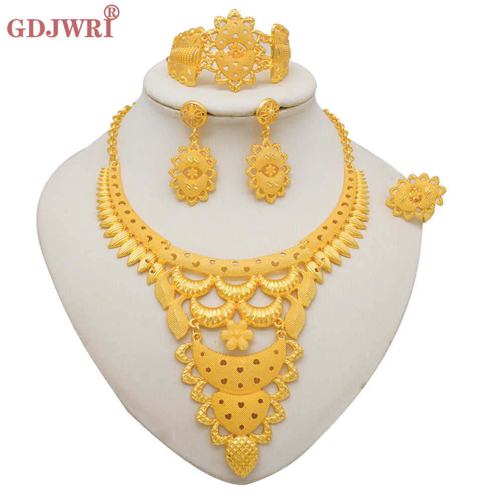 Fine Nigerian Wedding Jewelry Set Dubai Gold African Necklace Bracelet - ONEZINOTTA , jewelery that shines like gold...