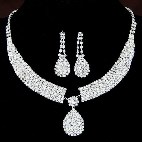 Gorgeous Fashion Choker Necklace for Women Earrings White Crystal - ONEZINOTTA , jewelery that shines like gold...