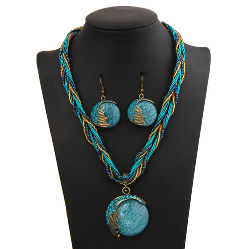 Hesiod Bohemian Natural Stone Pendants& Necklaces Blue Crystal Drop - ONEZINOTTA , jewelery that shines like gold...