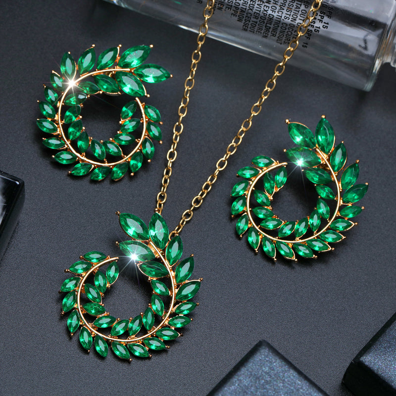 Hesiod Luxury Shiny Charm Antique Green Crystal Leaf Jewelry Sets For - ONEZINOTTA , jewelery that shines like gold...