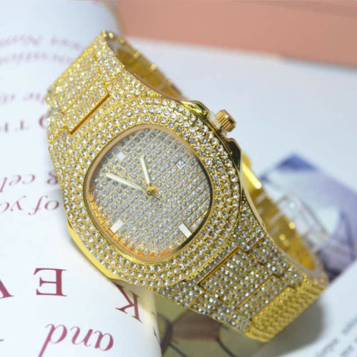 Iced Out Men Watch Hip Hop Diamond Sparkling Quartz Watches Fashion - ONEZINOTTA , jewelery that shines like gold...