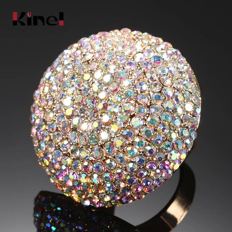 Kinel Fashion Colorful Crystal Women Big Rings Gold Color Morocco - ONEZINOTTA , jewelery that shines like gold...