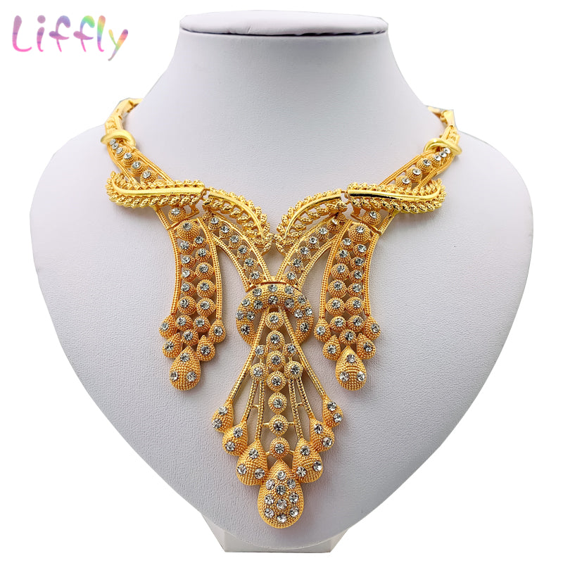 Liffly Dubai Jewelry Sets Big Necklace Classic Water Drop Shape - ONEZINOTTA , jewelery that shines like gold...