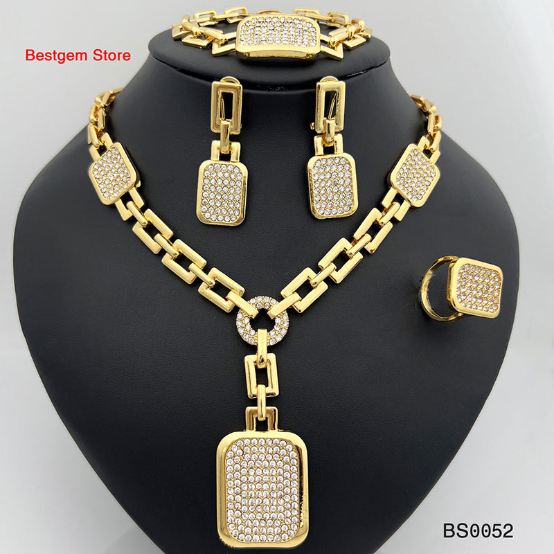 Large Size Gold Jewelry Set For Women Rectangle Large Pendant Necklace - ONEZINOTTA , jewelery that shines like gold...