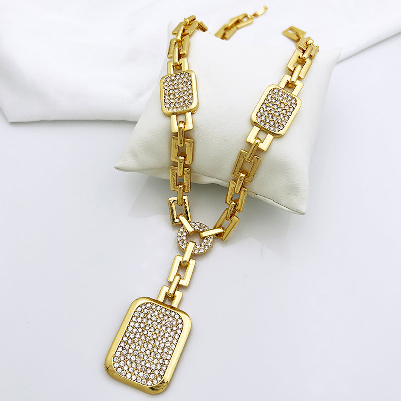 Large Size Gold Jewelry Set For Women Rectangle Large Pendant Necklace - ONEZINOTTA , jewelery that shines like gold...