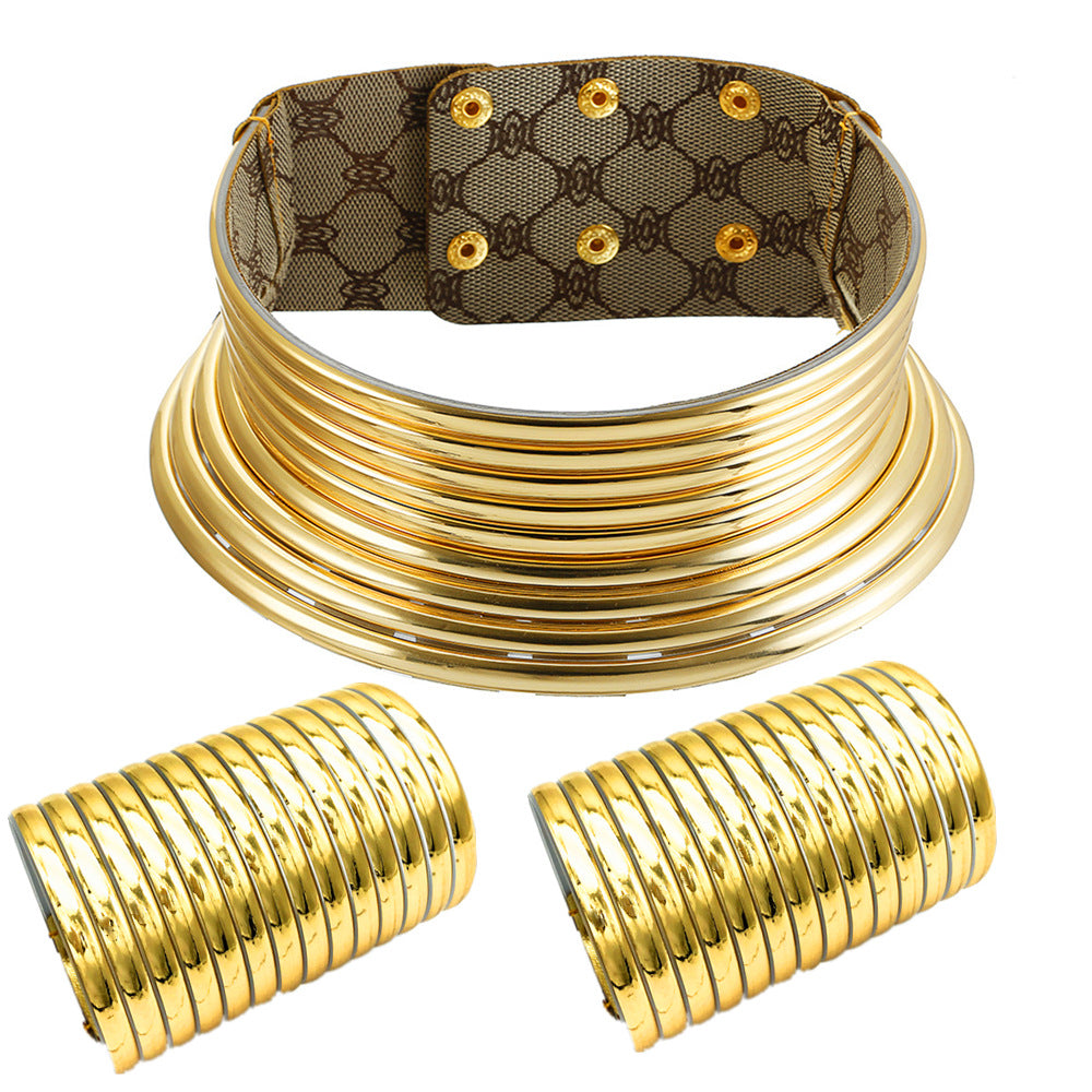 Liffly African Necklace Jewelry Sets Exaggerated Choker Necklace - ONEZINOTTA , jewelery that shines like gold...