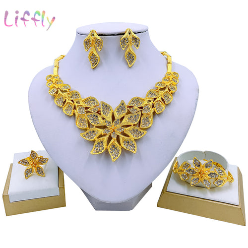 Liffly Necklace Set for Women Dubai African Gold Jewelry Sets Bridal - ONEZINOTTA , jewelery that shines like gold...
