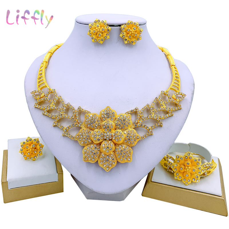 Liffly Necklace Set for Women Dubai African Gold Jewelry Sets Bridal - ONEZINOTTA , jewelery that shines like gold...