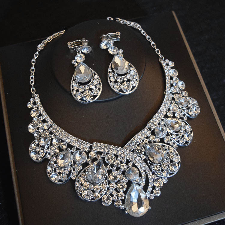 Luxury Big Rhinestone Bridal Jewelry Sets Silver Plated Crystal Crown - ONEZINOTTA , jewelery that shines like gold...