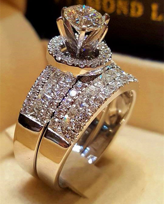 Luxury Crystal Female Big Queen Ring Set Fashion Silver Color Bridal - ONEZINOTTA , jewelery that shines like gold...