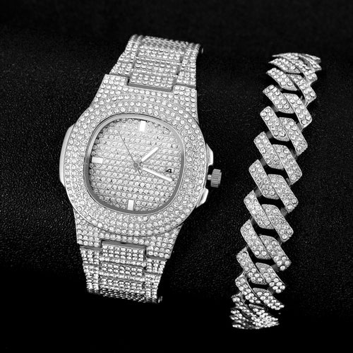 Luxury Hip Hop Iced Out Watch Gold Sliver Diamond Watch Top Brand for - ONEZINOTTA , jewelery that shines like gold...