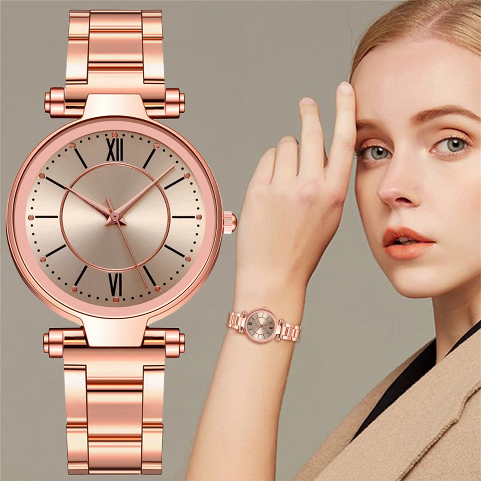 Luxury Rose Gold Stainless Steel Watches Femaleclassic Round Dial - ONEZINOTTA , jewelery that shines like gold...