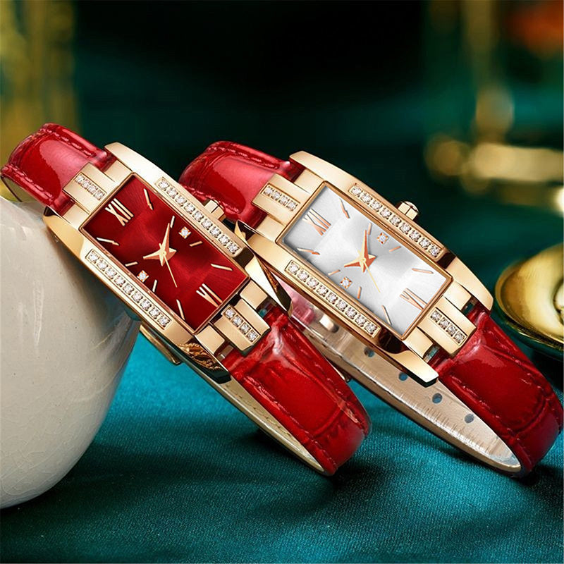 Luxury Watches Women Square Quartz Wrist Watches Green Leather Fashion - ONEZINOTTA , jewelery that shines like gold...