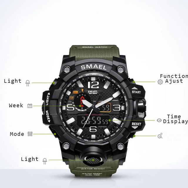 Men Military Watch 50m Waterproof Wristwatch LED - ONEZINOTTA , jewelery that shines like gold...