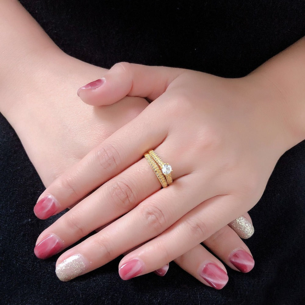 MxGxFam 2 Ring Set For Women Female 24 k Pure Gold color Fashion - ONEZINOTTA , jewelery that shines like gold...