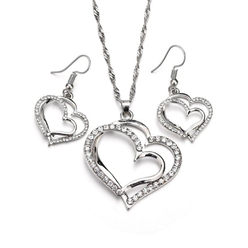 New Fashion Gold And Silver Diamond Double Love Pendant Necklace - ONEZINOTTA , jewelery that shines like gold...