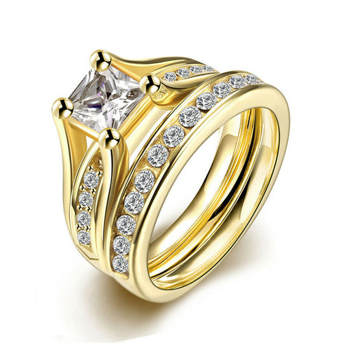 Princess Cut Cubic Zirconia Couples Rings Stainless Steel Wedding Ring - ONEZINOTTA , jewelery that shines like gold...