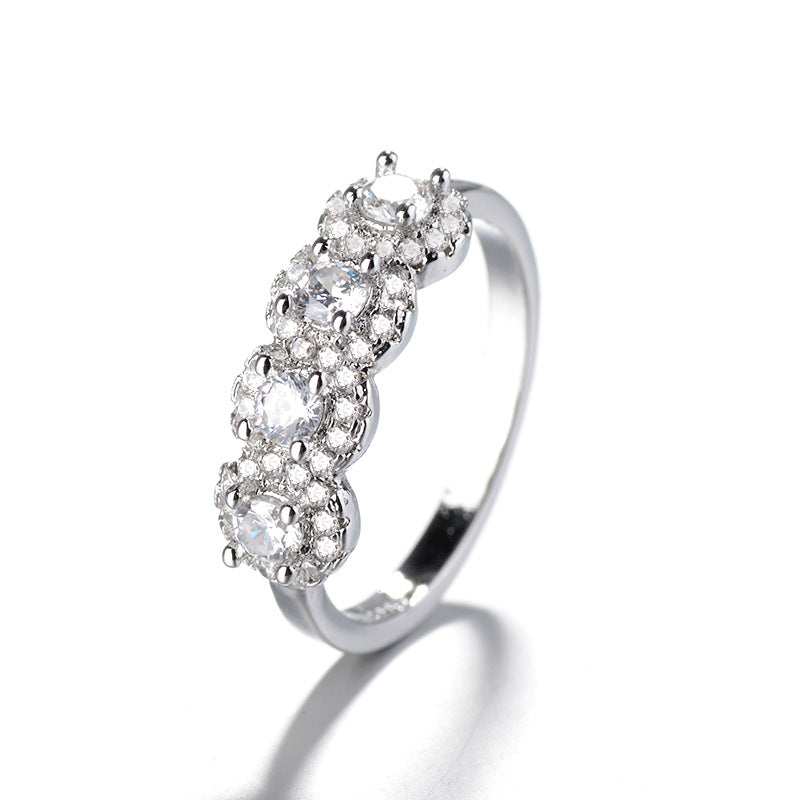 Real 18k White Gold Luxury Eternity Rings for Women Cute Flower Full - ONEZINOTTA , jewelery that shines like gold...