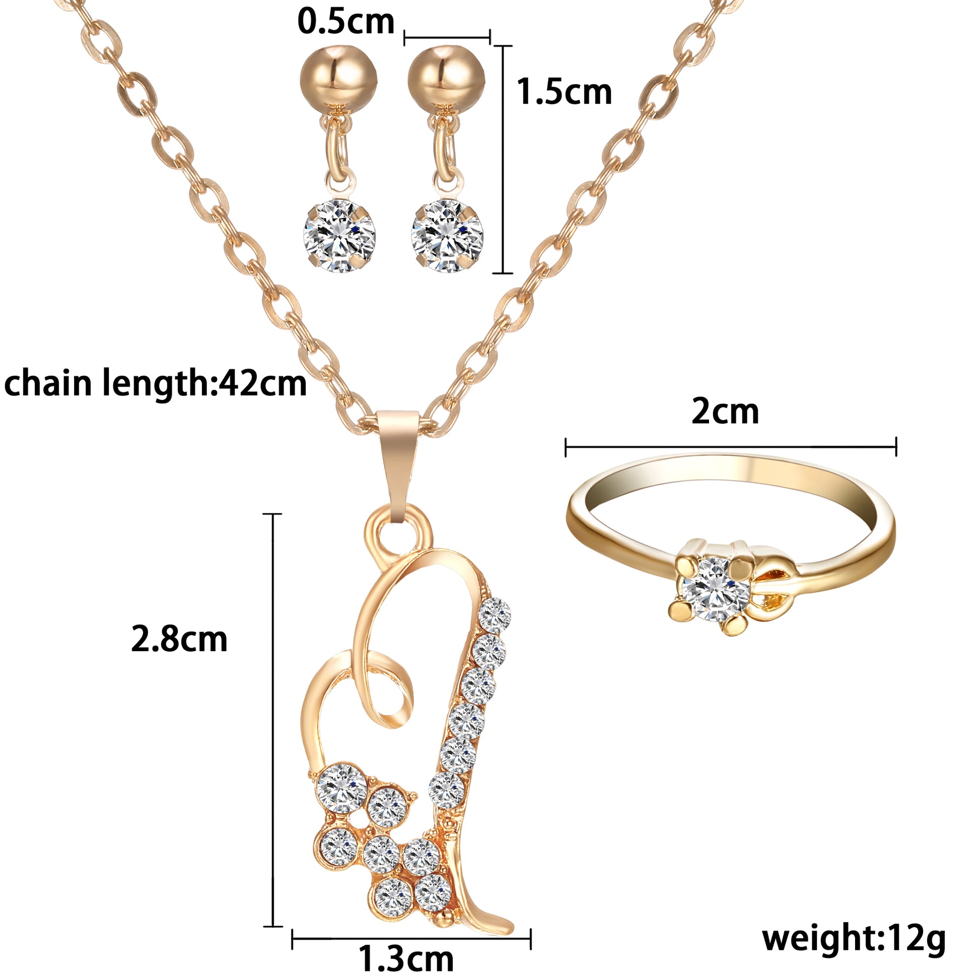 Romantic Heart Pendant Necklaces Jewelry Set Exquisite Earring Rings - ONEZINOTTA , jewelery that shines like gold...