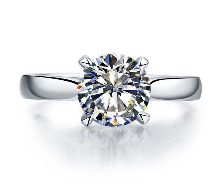 Solid 18k White Gold Au750 Ring 2ct Round Brilliant Diamond Women - ONEZINOTTA , jewelery that shines like gold...