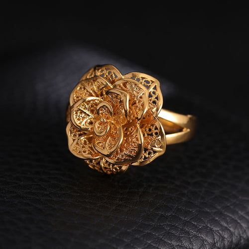 St.kunkka 24K Yellow Gold Filled Big Hollow Flower Ring For Woman's - ONEZINOTTA , jewelery that shines like gold...