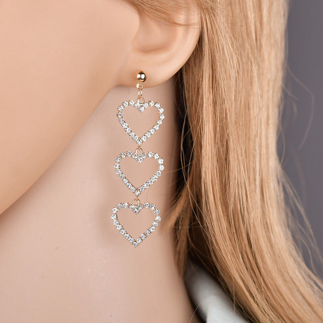 Crystal Love Heart Dangle Earrings - ONEZINOTTA , jewelery that shines like gold...